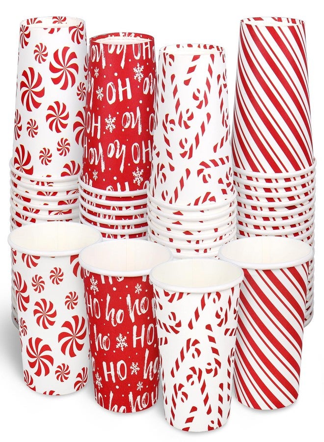 JarThenaAMCS مجموعة جارثينا إيه إم سي إس، ١٠٠ قطعة من أكواب ورقية لعيد الميلاد، سعة ٩ أونصات، بنقشة حلوى قصب السكر الحمراء المخططة، أكواب قهوة للاستخدام مرة واحدة، مثالية لمستلزمات حفلات عيد الميلاد والعطلات الشتوية - Image 1